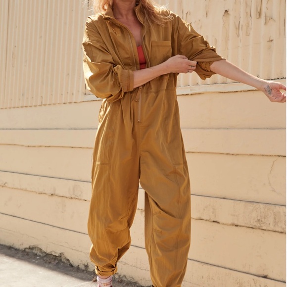 Free People Pants - Free People Movement Ashanti Jumpsuit Mustard Gold Cargo Full Zip Size Women's S